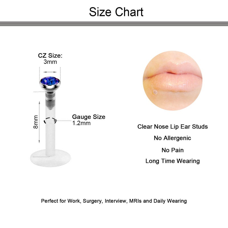 D.Bella Clear Labret Retainer, Acrylic Plastic Labret Lip Ring/Tragus/Helix/Cartilage Earring Stud Barbell for Piercing Body Jewelry Substitutes - Image 2
